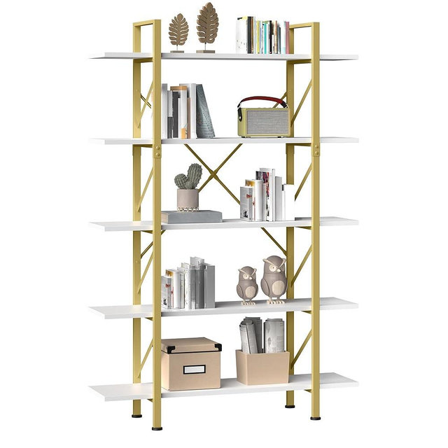 YITAHOME 5 Tier Gold Bookshelf, 70.9" Tall Modern Wide Bookcase, Open Storage Rack Shelves in Living Room/Bedroom/Home/Office, Books Holder Organizer for Books/Plants, Gold & White
