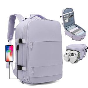 Large Travel Backpack for Women , Carry on Backpack for Outdoor Sports , Waterproof Laptop Bag with USB Port , College Backpack Flight Approved, Purple