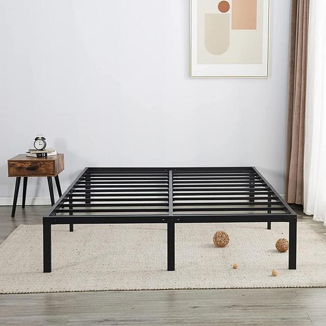 King Size Bed Frame with Storage, Metal 14 Inch Platform Base Foundation Heavy Duty Slats Support Easy Assembly Noise Free No Box Spring Needed Bedframe King Size, Black