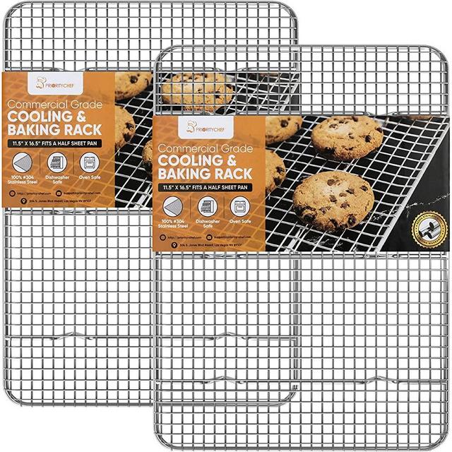 PriorityChef 18/8 Stainless Steel Cooling Rack, Heavy Duty Baking Rack For Oven Cooking, Fits Half Sheet Pan, Wire Rack For Cooking, 11.5" x 16.5" - 2 Pack