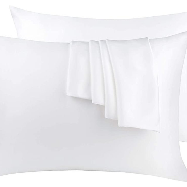 Natural Silk Pillowcase Set of 2 for Hair &Skin - Both Sides 19 Momme 600 Thread Count with Hidden Zipper (White, Standard)