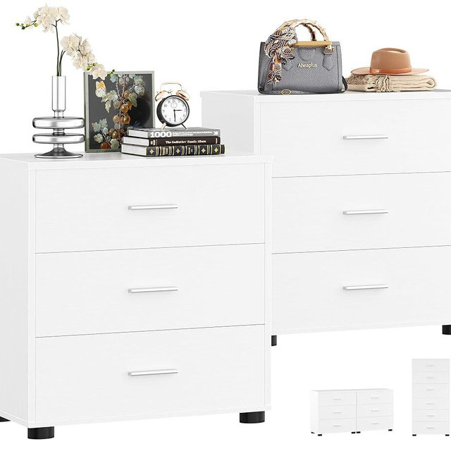 Aheaplus Closet Drawers Set of 2, Wood Closet Organizers and Storage with 3 Drawers, Closet Drawers Organizer System, Nightstands Bedside End Table with 3 Drawers Storage for Bedroom, White