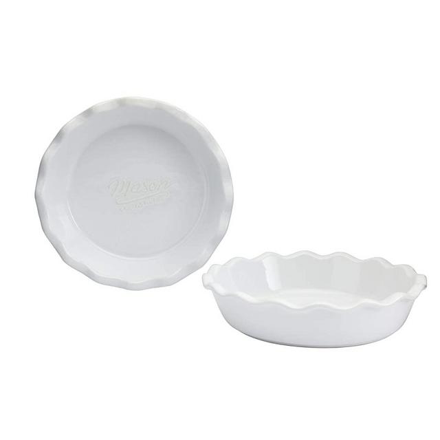 Mason Craft & More Ceramic Bakeware Collection- Pie Quiche Tart Muffin Cupcake Round Pan Dish- Set of 2 Ruffled Edge 10" Round Pie Pans