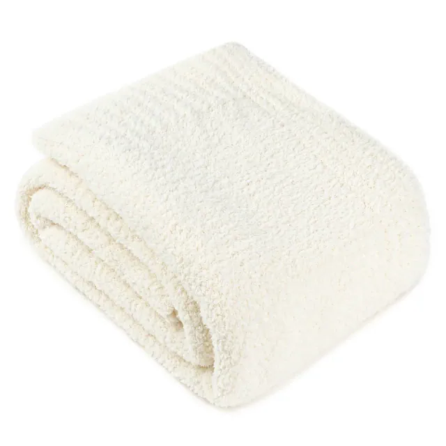 PAVILIA Plush Knit Throw Blanket for Couch Sofa Bed, Super Soft Fluffy Fuzzy Lightweight Warm Cozy All Season, Cream/Twin - 60x80