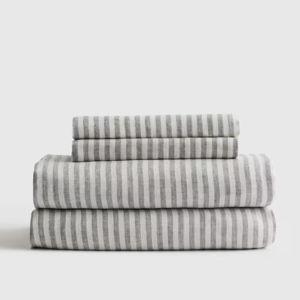 Linen Sheets | Quince in Grey/White Size King With Flat Sheet