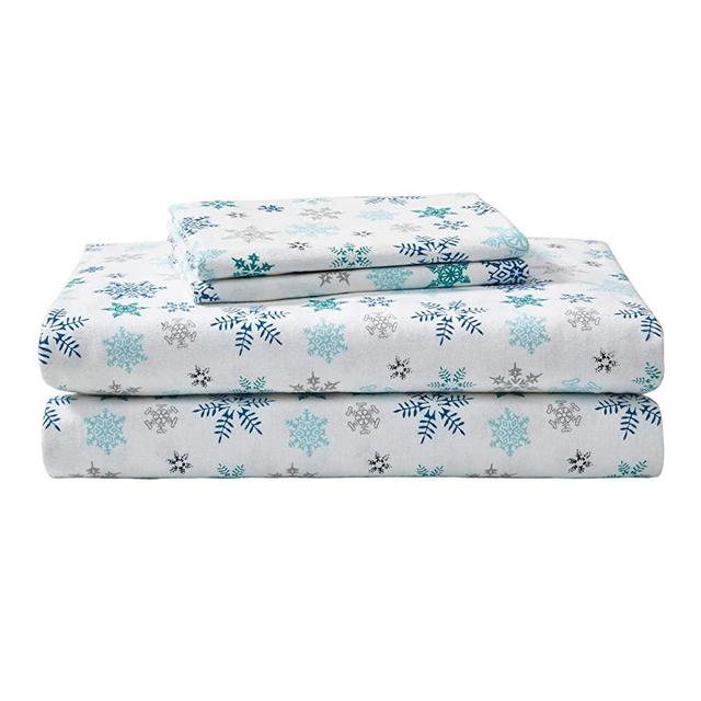 Eddie Bauer - Flannel Collection - 100% Premium Cotton Bedding Sheet Set, Pre-Shrunk & Brushed For Extra Softness, Comfort, and Cozy Feel, King, Tossed Snowflake