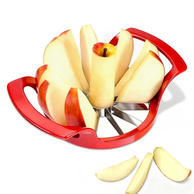 LIIGEMI Apple Slicer,12-Blade Extra Large Apple Corer, Heavy Duty Stainless Steel Apple Cutter and Divider，Easy to Use, Time-Saving（Red）