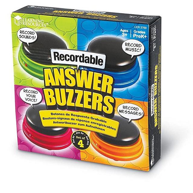 Learning Resources Recordable Answer Buzzers, Personalized Sound Buzzers, Talking Button, Set of 4, Easter Gits for Kids, Ages 3+