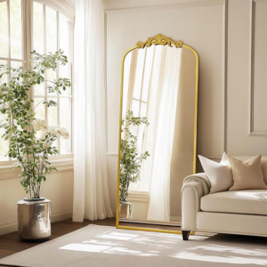 AIXI HOME Antique Gold Arched Full Length Mirror, 71"x30" Floor Vintage Mirror with Ornate Frame, Baroque Inspired Home Decor for Livingroom Bedroom Entryway