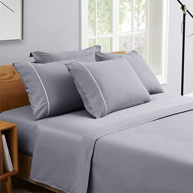 Bedsure Deep Pocket King Sheets Set Grey - 6 Piece King Size Sheet Sets Soft Brushed Microfiber, Wrinkle and Fade Resistant King Bed Sheets