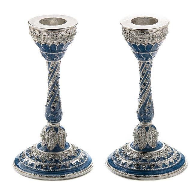 Capri Blue Jeweled Enamel Candlesticks (Set of 2)