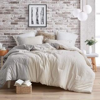 Half Moon Grey and Cream Yarn Dyed Comforter - King - Half Moon - Gray and Cream