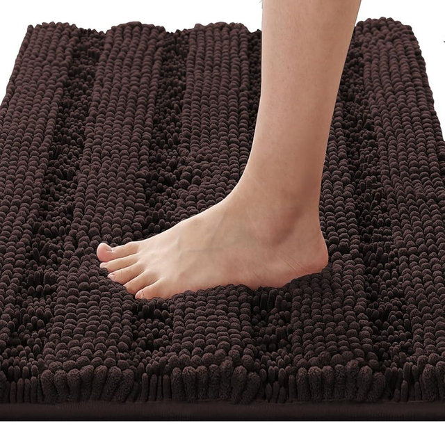 H.VERSAILTEX Bath Rugs for Bathroom Non Slip Bath Mats Extra Thick Chenille Striped Rug 20" x 32" Absorbent Non Skid Fluffy Soft Shaggy Washable Plush Mat for Indoor, Bath Room, Tub - Chocolate