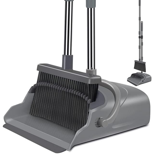 kelamayi Broom and Dustpan Set for Home，Broom and Dustpan Set, Broom Dustpan Set, Broom and Dustpan Combo for Office, Stand Up Broom and Dustpan (Gray&Black)