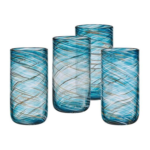 Mikasa Color Swirl Highball Tumbler Cups, Set of 4, Blue