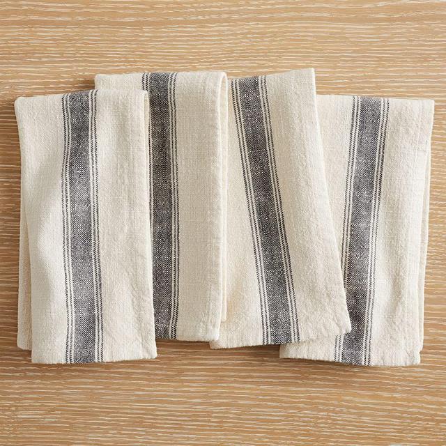 French Striped Organic Cotton Napkins, Set of 4 - Charcoal/Flax