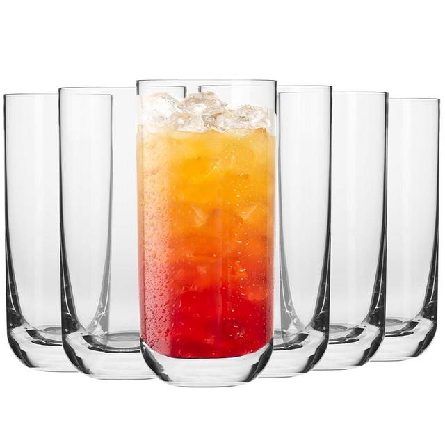 Krosno Long Tall Water Juice Mojito Drinking Glasses | Set of 6 Highball Glasses | 12.1 oz | Glamour Collection | Half Pint Cocktail Glasses Tumblers | Perfect for Home and Parties | Dishwasher Safe