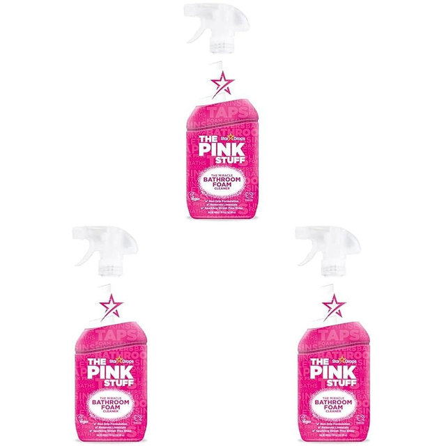 The Pink Stuff Miracle Bathroom Foam Cleaner, 30 fl oz – Now 20% More! Powerful Foaming Action for Showers, Sinks, Tubs & Tiles – Removes Soap Scum, Limescale & Grime with Ease (Pack of 3)