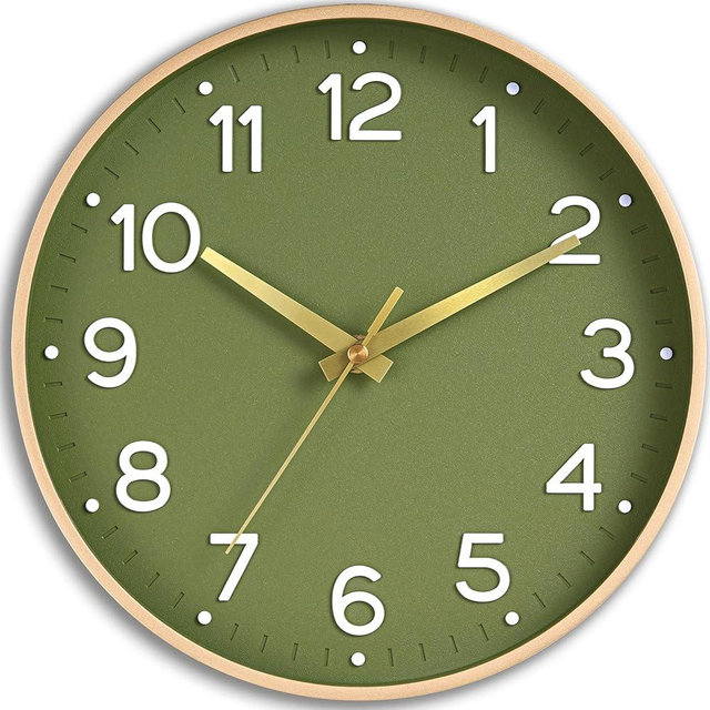 Roymnie Wall Clock 14 Inch Silent Green Wall Clocks Battery Operated- Modern Non Ticking Analog Clock Decorative for Living Room Bedroom Office Kitchen(Gold)