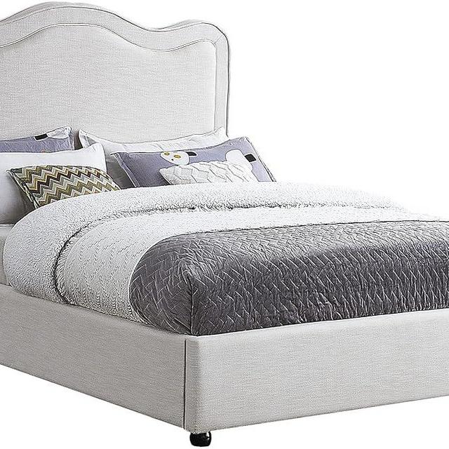 Meridian Furniture FelixCream-K Felix Collection Modern | Contemporary Linen Textured Fabric Upholstered Bed with Curved Headboard and Espresso Wood Legs, 81" W x 86" D x 57" H, Cream, King