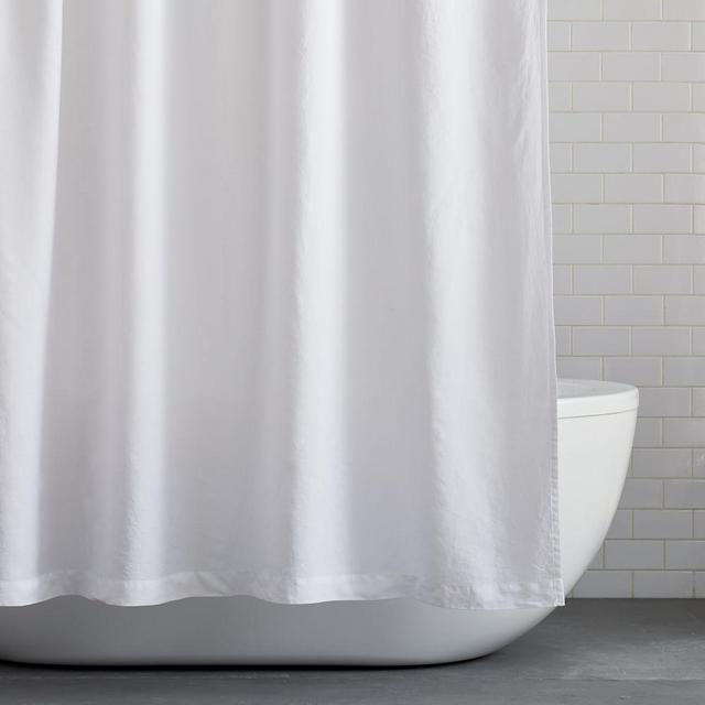 European Flax Linen Shower Curtain, White, 72"x74"