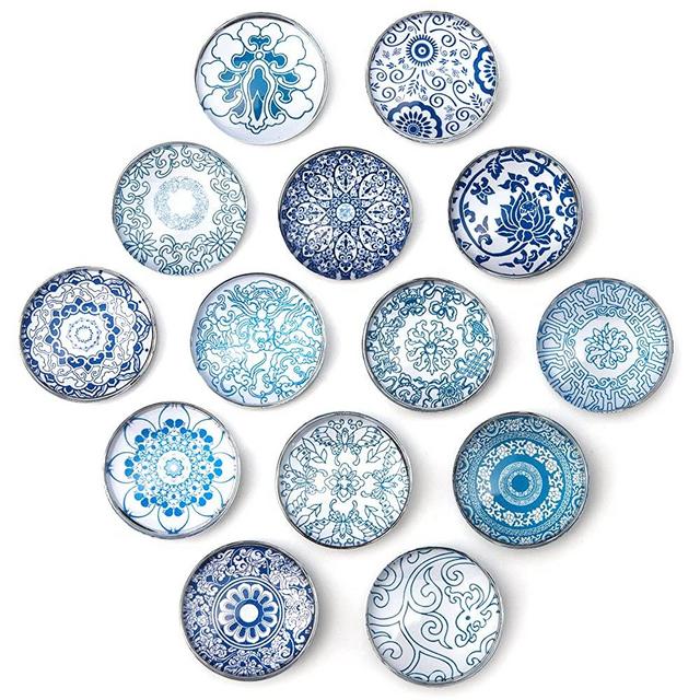 Blue and White Porcelain Fridge Magnets,Refrigerator Magnets,Whiteboard Magnets,Decorative Magnets for Home and Office(Set of 14)