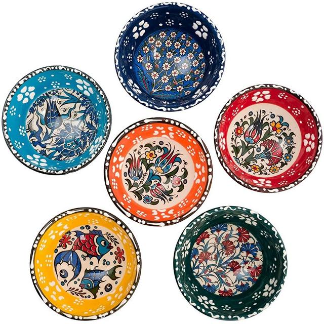 BCS Ceramic Pinch Bowls Set of 6, Small Bowls for Dipping - Cooking Prep & Charcuterie Board Bowls, Soy Sauce Dish, Multicolor Handmade Decorative Serving Dishes (3.2'' - 3 oz)