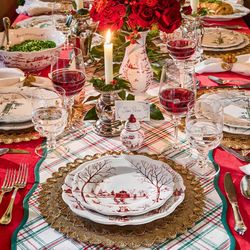 YOSHIKI CIVARIZE フラワー柄シフォンストール ホワイト×レッド Juliska, Country Estate Winter Frolic 4-Piece Place Setting