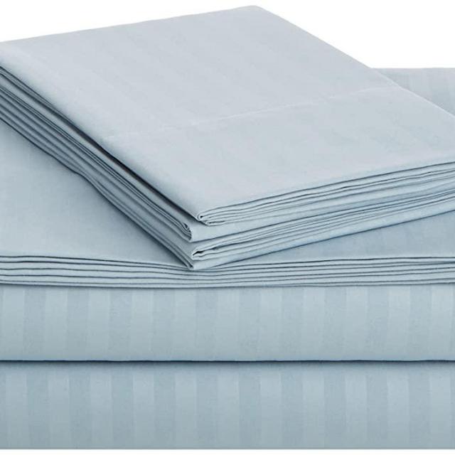 Amazon Basics Deluxe Microfiber Striped Sheet Set, Spa Blue, Queen