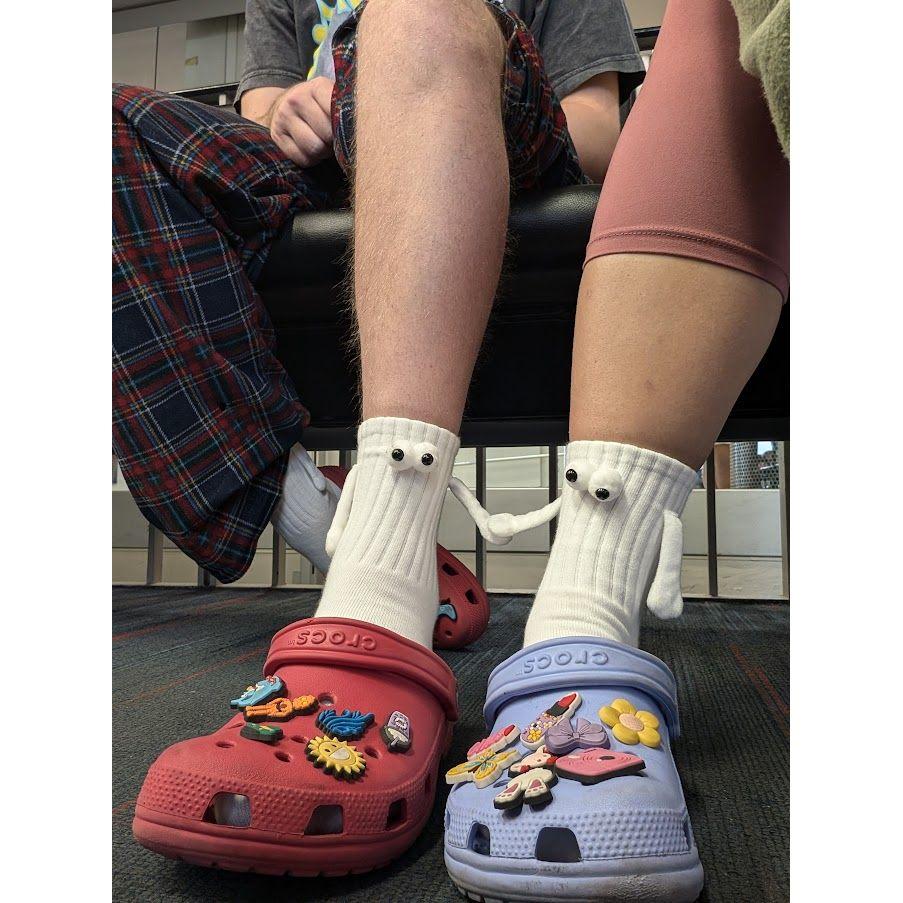 We always wear Crocs and socks for plane rides!