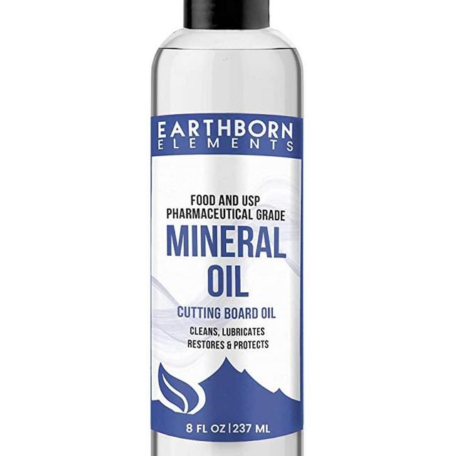 Mineral Oil (8 oz.) by Earthborn Elements, Food & USP Grade, for Cutting Boards, Butcher Blocks, Counter Tops, Wooden Utensils