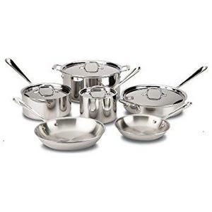 All-Clad BD005710-R D5 Brushed 18/10 Stainless Steel 5-Ply Bonded Dishwasher Safe Cookware Set, 10-Piece, Silver