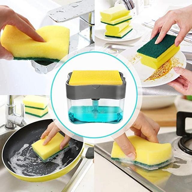 ActFaith Black Dish Soap Dispenser for Kitchen,Sponge Holder 2 in1 Soap Pump Dispenser,Premium Quality Dishwashing Counter Top Sink Dispenser/Instant Refill,Sponge Caddy - Durable & Rustproof