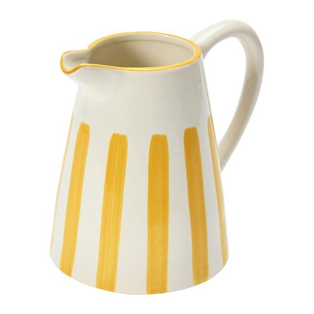 Creative Co-Op Stoneware, Yellow Pitcher, 7", White & Yellow