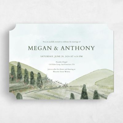 Green Ticket Wedding Invitation - Oakhurst Landscape