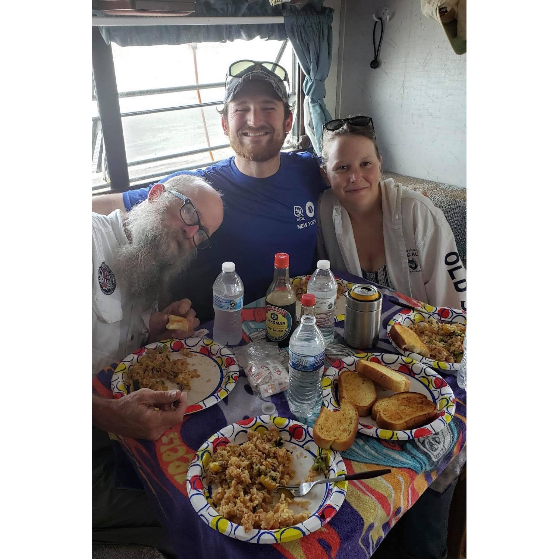 Bill, Billy and Anna eating at Cape Lookout (2020)