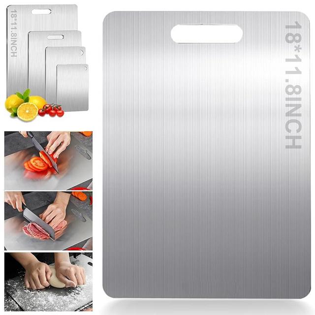 Stainless Steel Cutting board, Double sided Steel Cutting boards for Kitchen Meat vegetables & fruits Chopping board Easy to Clean(XL Size)（18× 11.8in）