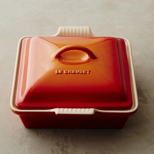 Le Creuset Stoneware Shallow Square Covered Baker, Flame