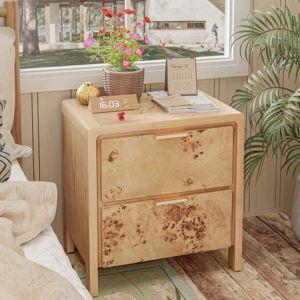 Rustic Farmhouse 2-Drawer Nightstand with Burl Finish - Natural