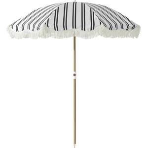 6FT Stripe Fringe Beach Umbrella, Heritage Black Stripe