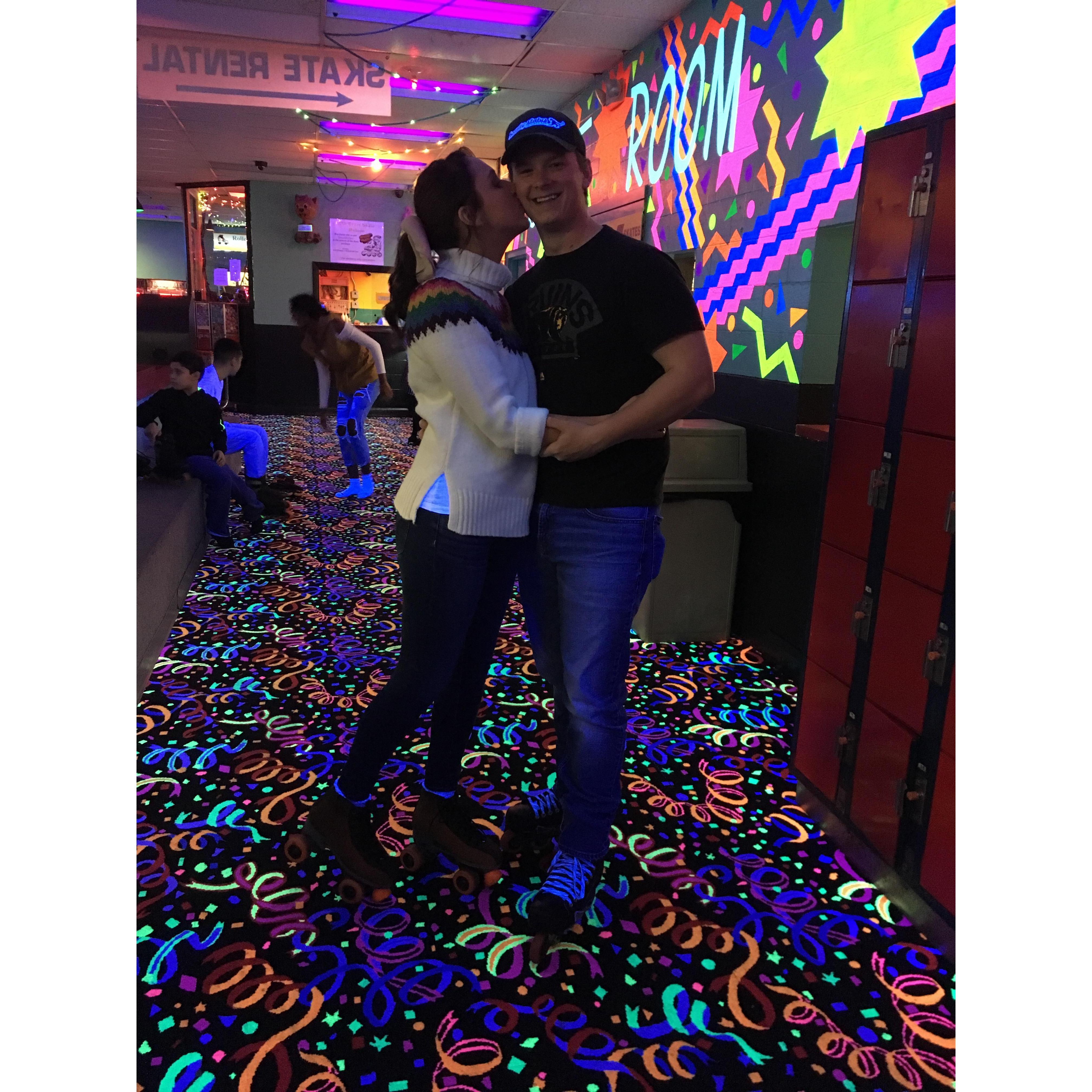 It's a big risk letting Rebecca go skating, but this place is very important to us. Lots of weekends skating together even before we dated, this is where we found our "last dance of the night" song!