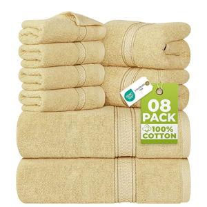 Utopia Towels 8-Piece Premium Towel Set, 2 Bath Towels, 2 Hand Towels, and 4 Wash Cloths, 600 GSM 100% Ring Spun Cotton Highly Absorbent Towels for Bathroom, Gym, Hotel, and Spa (Beige)