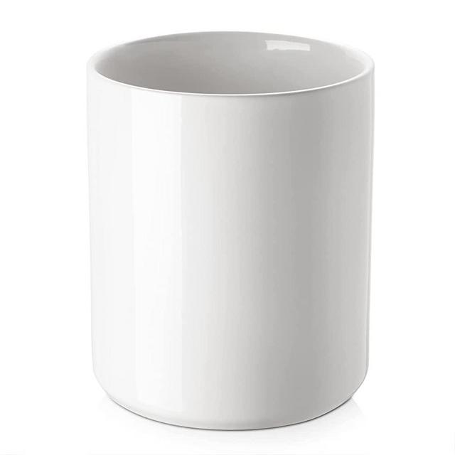 DOWAN White Utensil Holder, 7.2 Inches Kitchen Utensil Holder, Table-Protection Cork Mat, Stable and Deep, Large Utensil Holder for Countertop, Classic White
