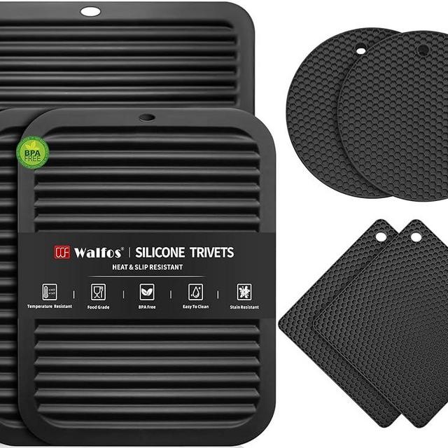 Walfos XXL Silicone Trivet 16" and Trivets 12" and Round & Square Trivets 7", Trivets for Hot Pots and Pans, Heat Resistant Pot Holders Hot Pads for Quartz Countertops, Hot Dishes, 7 Pack