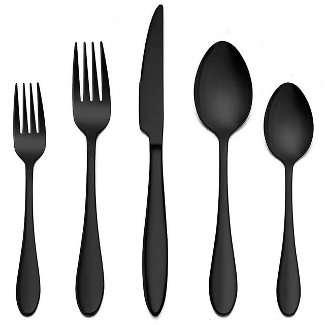LIANYU 40-Piece Black Silverware Set for 8, Stainless Steel Flatware Cutlery Set, Tableware Eating Utensils Include Forks Knives Spoons, Mirror Polished, Dishwasher Safe