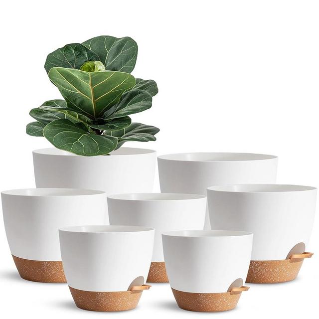 SE SUN-E White Self Watering Pots with Drainage Planting Pots for HousePlants Plastic Flower Pots Outdoor Plant Pots Gift Idea Decorative Flower Pots Draining Pots for Indoor Plants