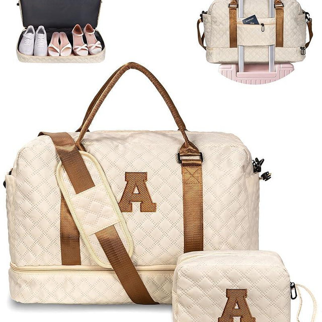 Vogewood Gifts for Teenage Girls - Personalized Letter Duffle Bag with Shoe Compartment, Kids Overnight Bag, Women's Travel Bag, Gift for Women Friend (Letter A)