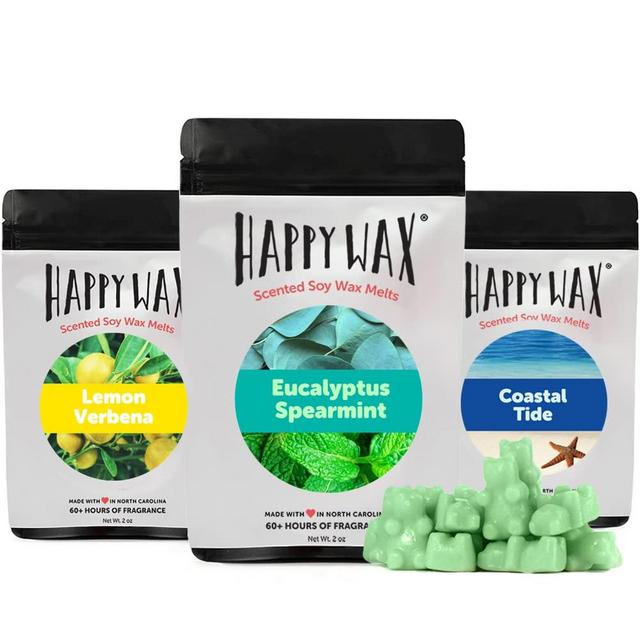 Happy Wax Best Sellers Collection Scented Natural Soy Wax Melts – 6 Total Oz. of Scented Wax Melts, Collection Includes 2oz Lemon Verbena, 2oz Eucalyptus Spearmint, and 2oz Coastal Tide