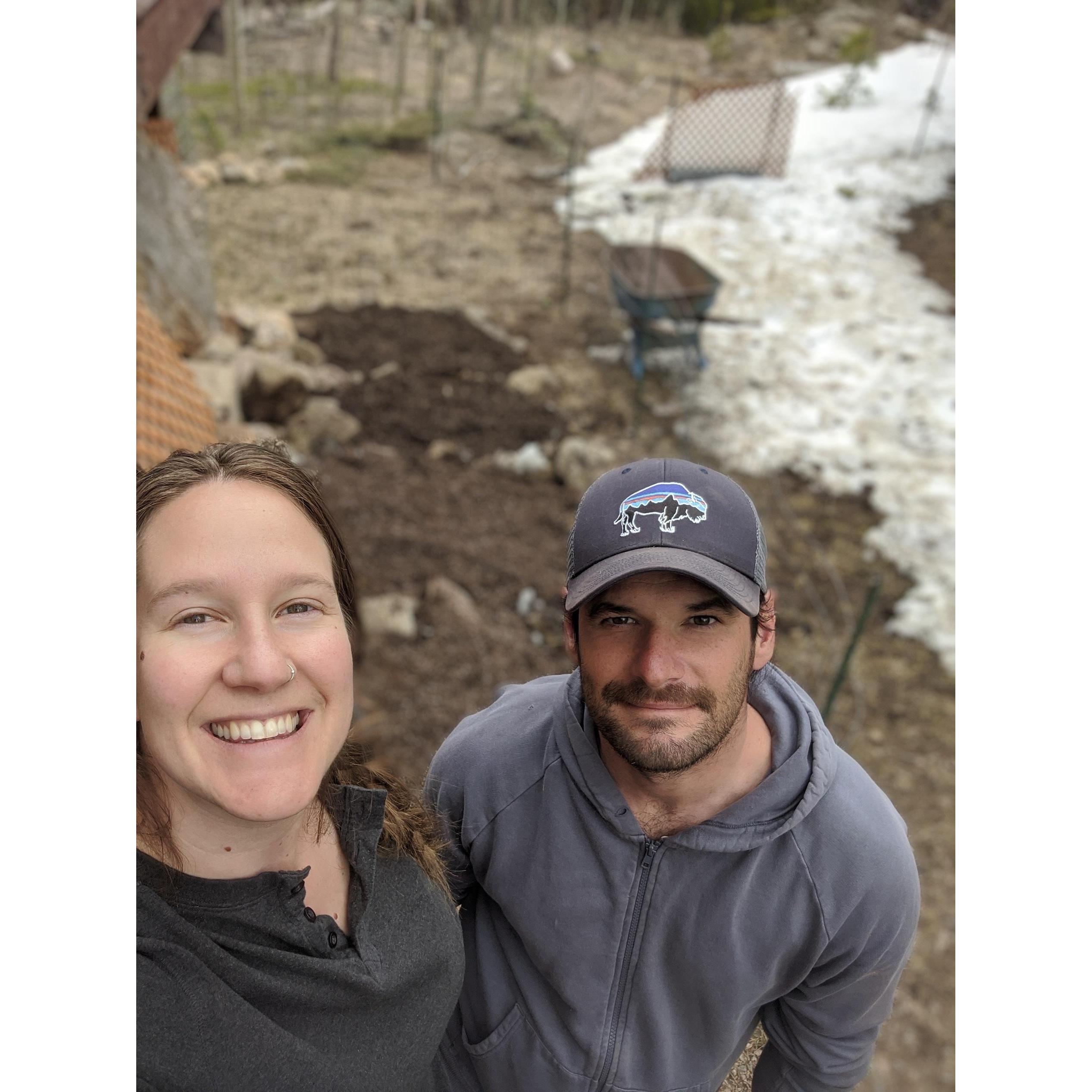 Building garden beds at our house...before the snow has even melted...