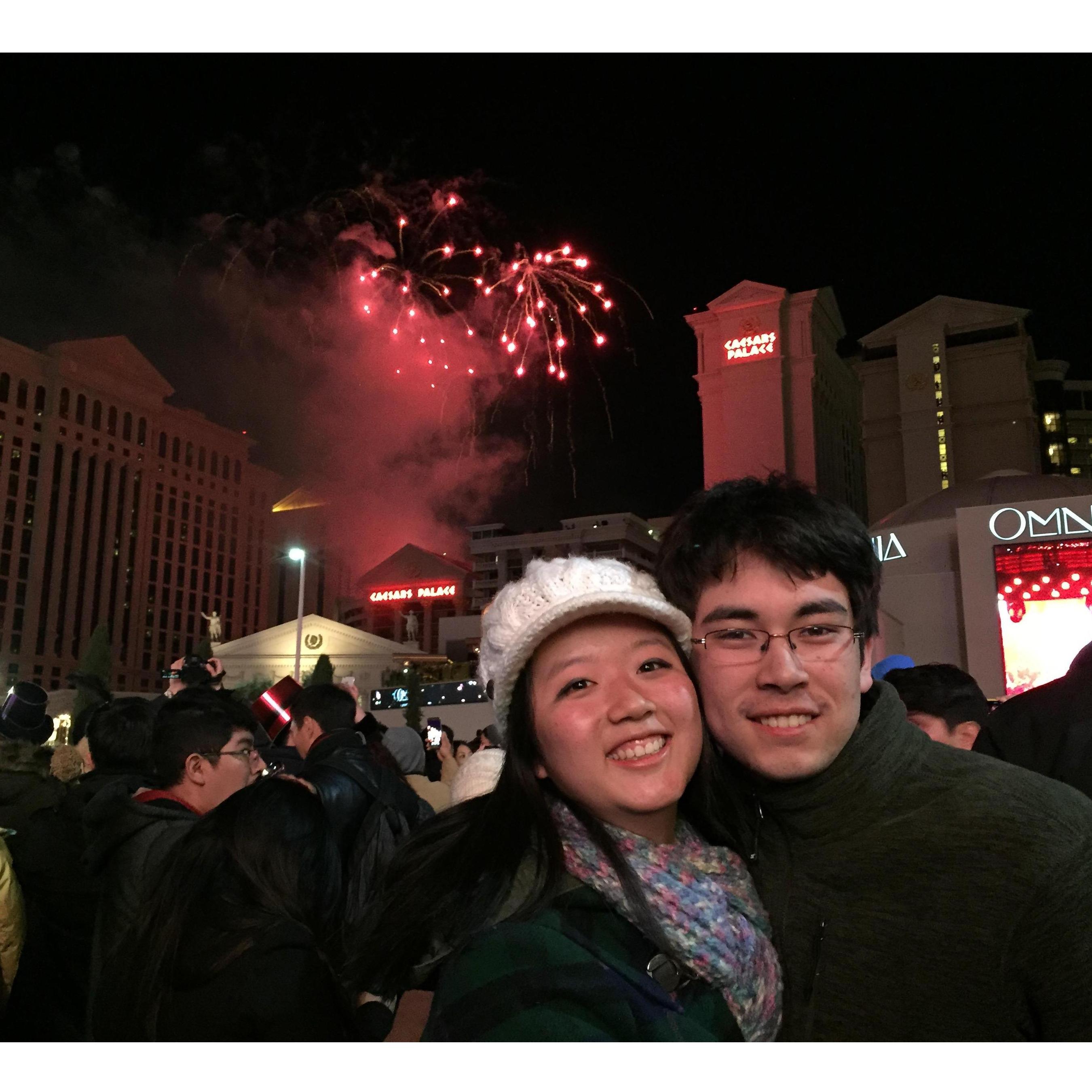 Ringing in the New Year with fireworks on the Las Vegas strip (New Year's Eve 2015)